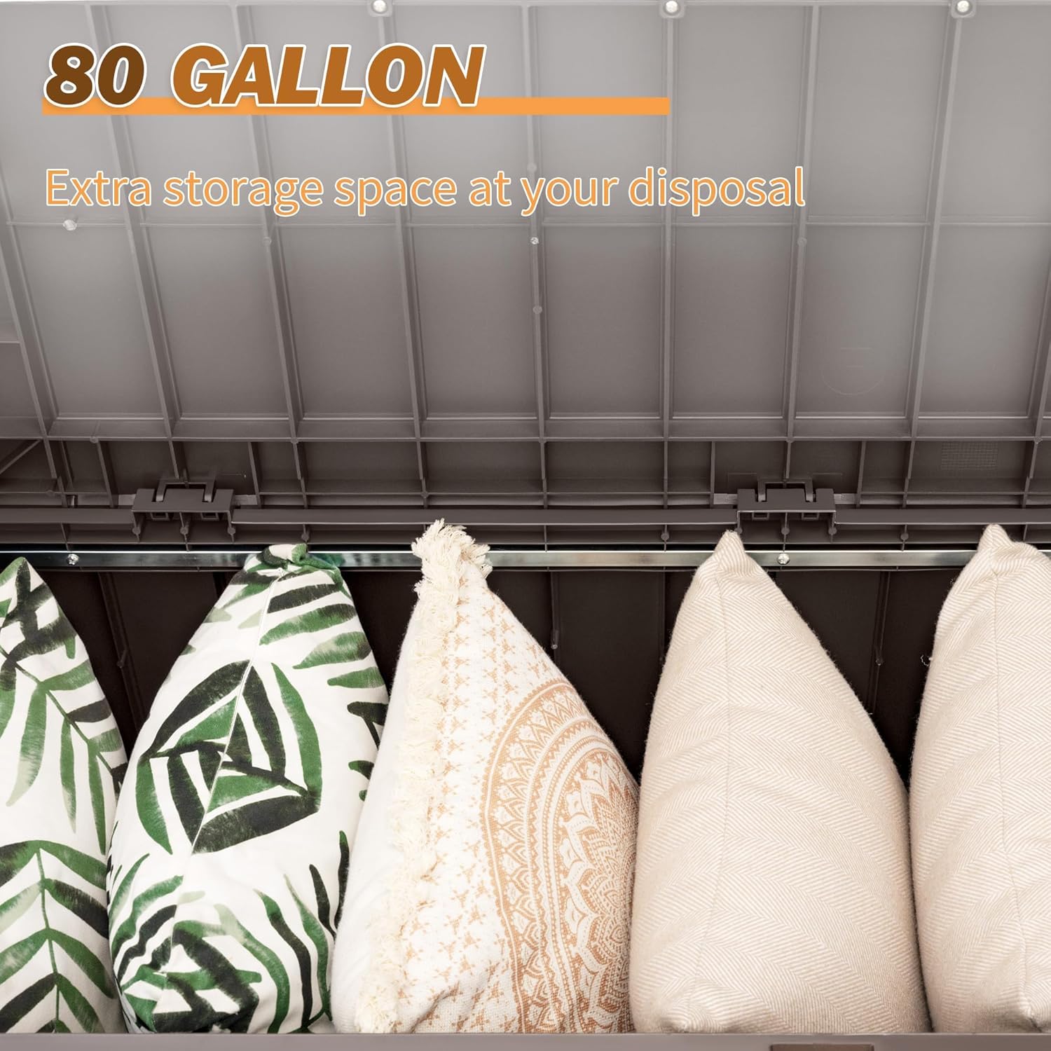 Devoko 80 Gallon Storage Bench Deck Box Lockable for Patio Furniture, Garden Decor and Outdoor Seating for Cushions, Garden Tools and Pool Supplies(Dark Brown)