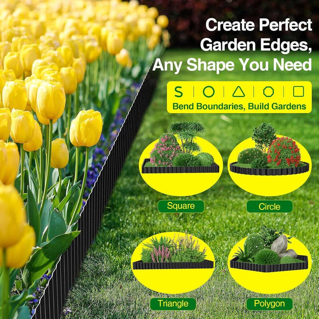 MIXC Corrugated Metal Garden Edging, Landscape Border for Lawn, Flower Bed & Paver (Black, 8 Inch × 25FT)