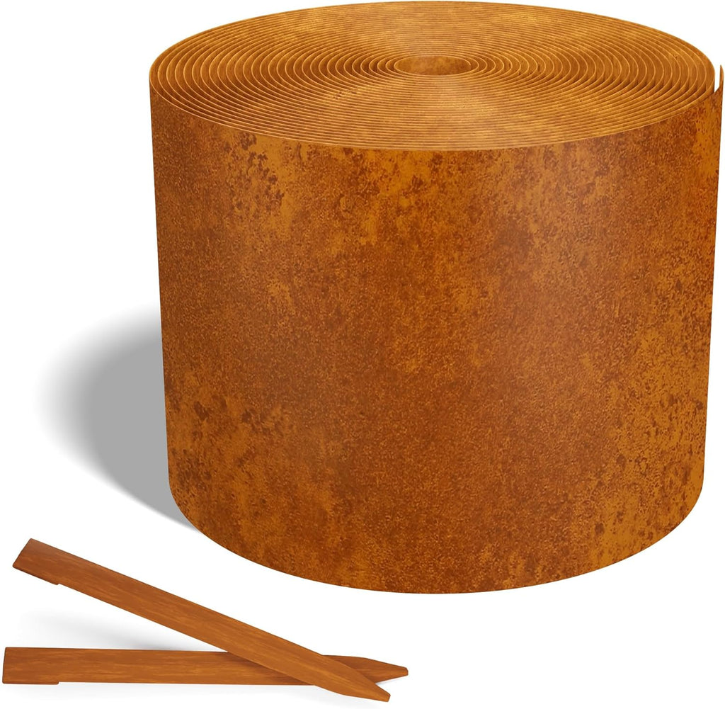 Worth Galvanized Steel Landscape Edging 4.5" x50' Metal Garden Edging Roll Flexible Bender Border with 16Pcs Stakes for Lawn, Flower Bed Edges, Rust-Like Color