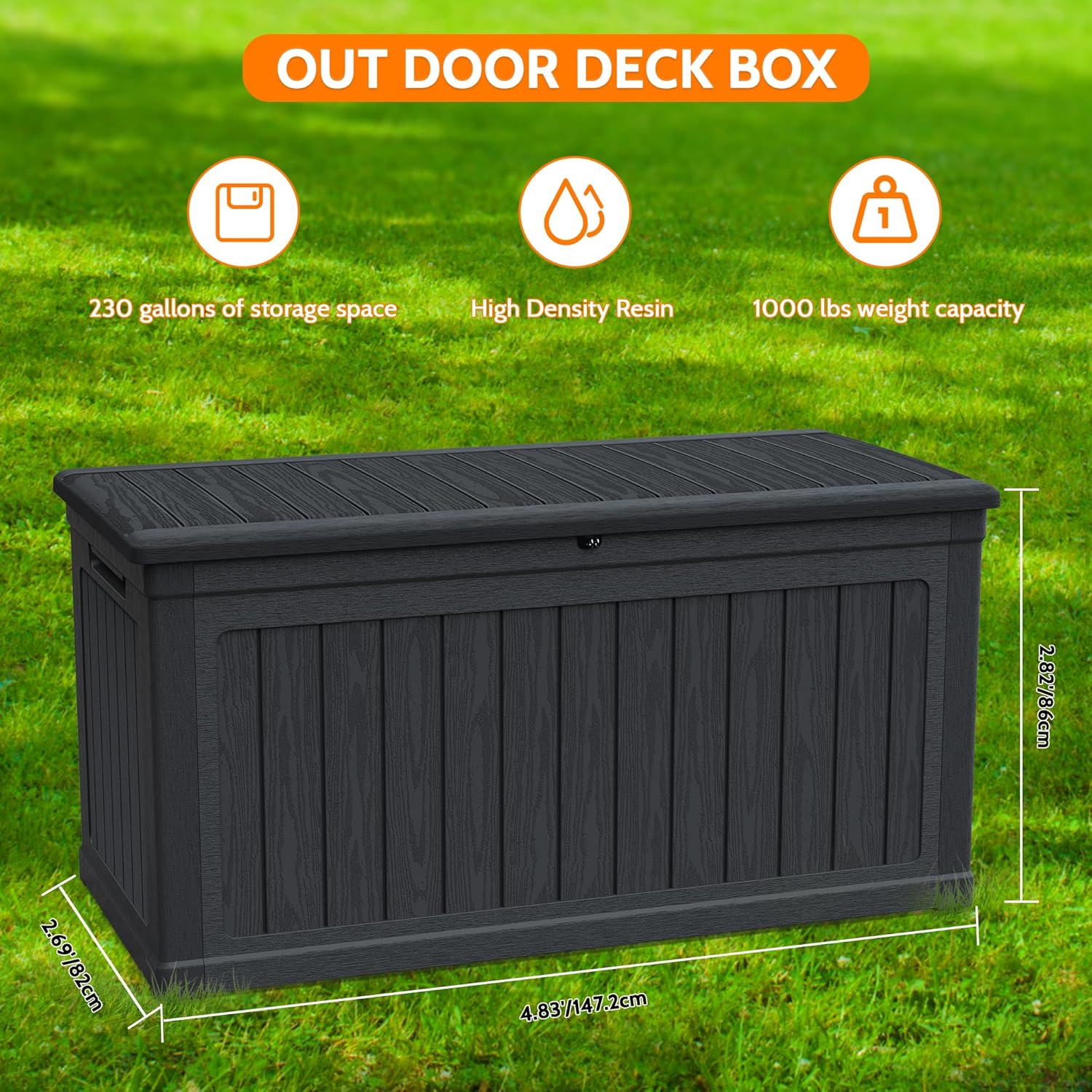 260 Gallon Double-Wall Resin Deck Box - Lockable Waterproof Outdoor Storage Box, 1000lbs Capacity & Doubles as Seating for Patio Furniture - Garden Tools, Pool Accessories (Black)