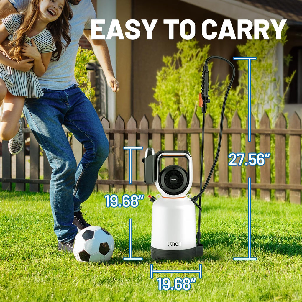 Litheli 20V Cordless Garden Sprayer, 1.3 Gallon/4.75L Pump Sprayer, Intelligent Pump Pressure Control, 2 Spray Modes for Spraying Plants, Garden Watering, with 2.0Ah Battery Included