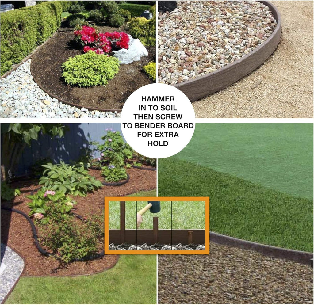 One Stop Outdoor (20-Pack) Heavy Duty, Brown Landscape Lawn & Garden Border Edging Stakes - Easy Install Terrace & Bender Board (20)