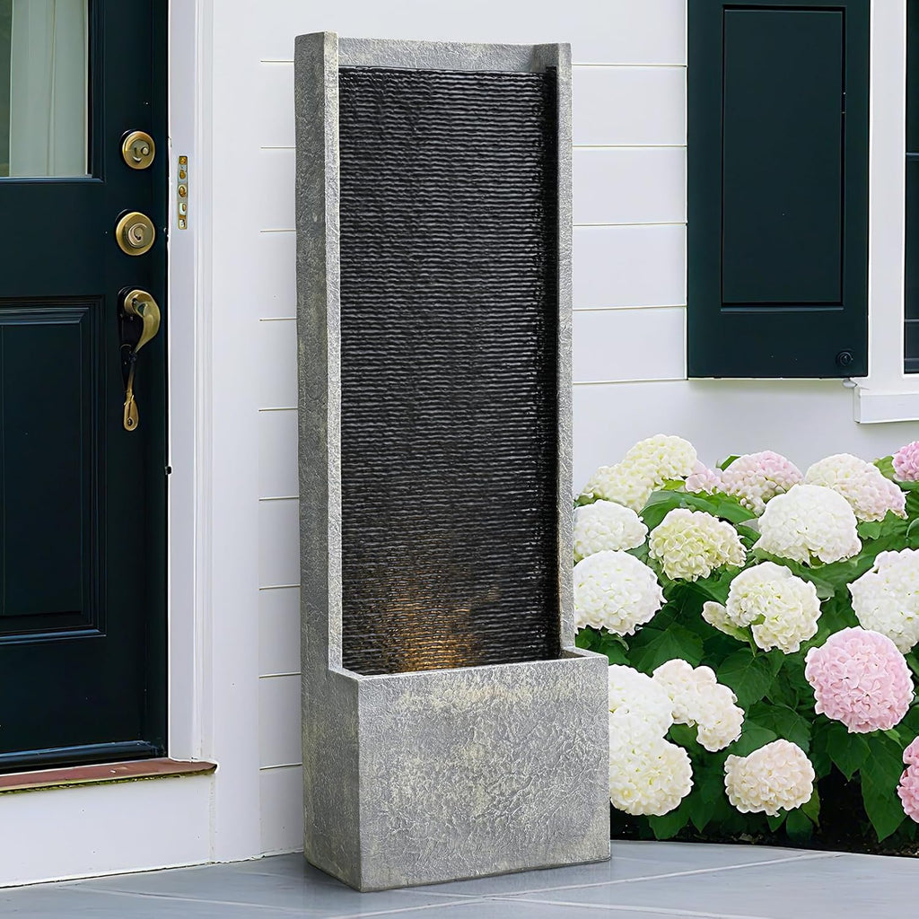 50" Outdoor Fountains and Waterfalls LED - Patio Water Fountains for Outdoor Gardens Backyards Lawns Balconies Landscaping and Outdoor Living Spaces