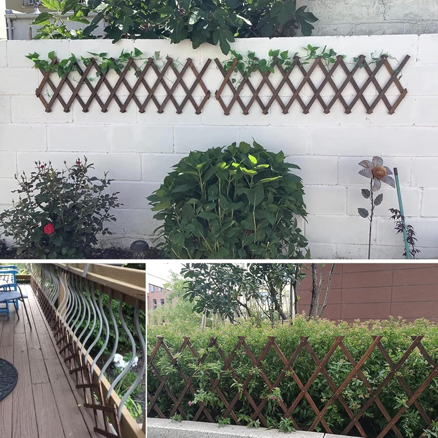 4 PCS Expandable Garden Trellis, 13.4" x 60" Trellis for Climbing Plants Outdoor, Wooden Lattice Fence Wall Panel Lattice Panels for Outside, for Climbing Plants Vine Ivy Rose Cucumbers Clematis