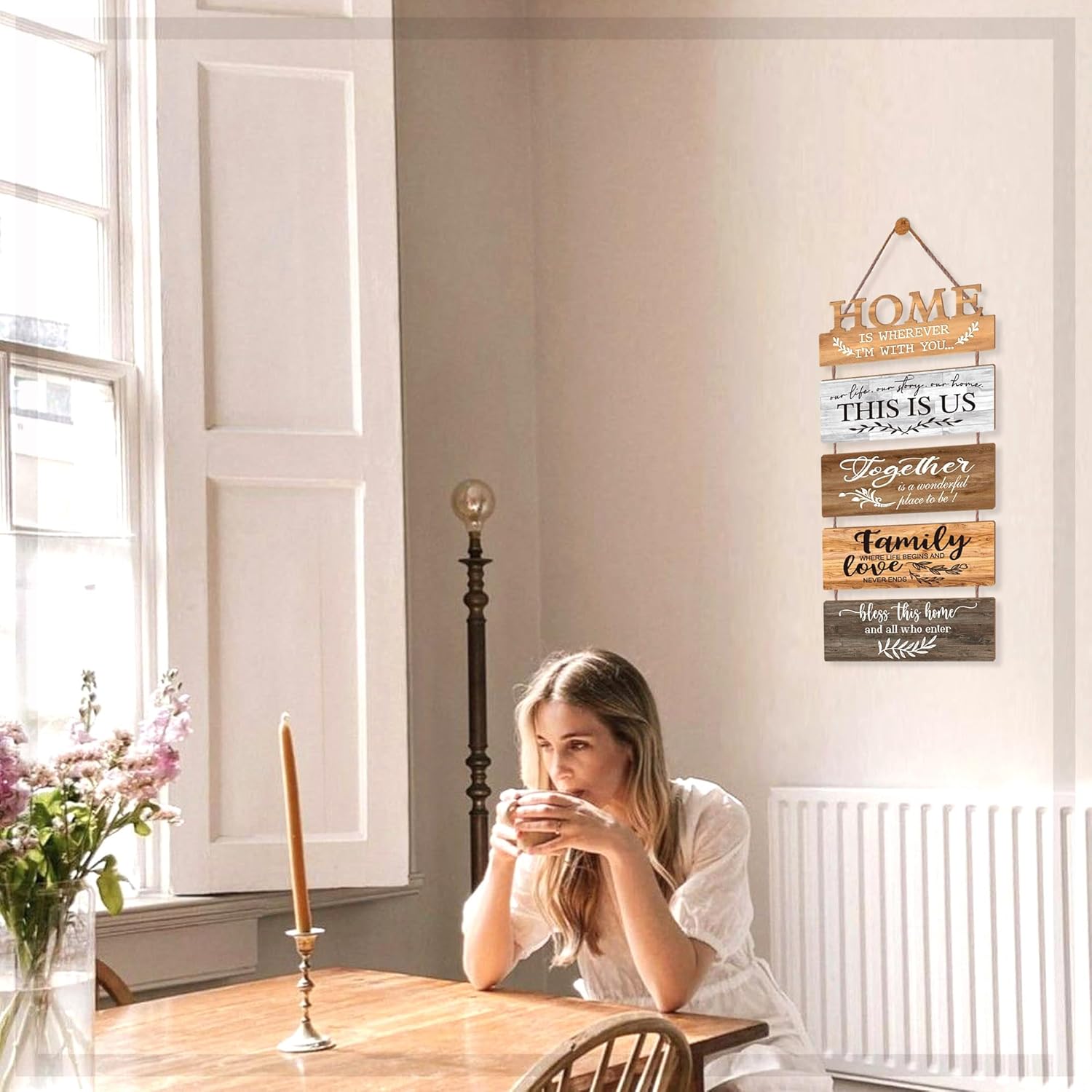 Wooden Collage Panels Home Affirmations Wall Sign- Wall Plaques for Living Room,Bedroom,Dining Room,Bathroom - Multicolor Rustic Family Farmhouse Wall Decor 5pcs