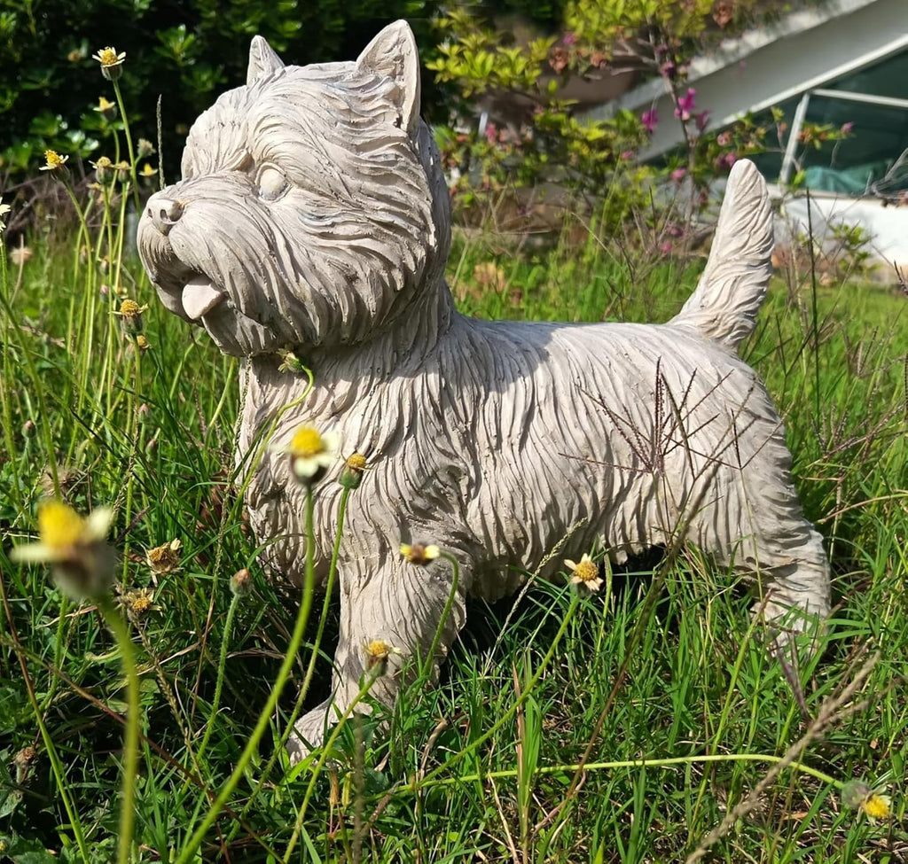 Cynkeyee Dog Garden Statue Outdoor - Decorative Cairn Puppy Sculpture Resin West Highland White Terrier Statues Standing Pose Life Size Home Yard Decor 15x6x14 inches
