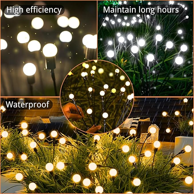 OZS Warm White ⇋ Cool White RGB Color Changing 6Pack 48LED Solar Garden Lights - Solar Lights Outdoor, Solar Firefly Lights, Sway by Wind, Fairy Lights Waterproof for Garden Patio Pathway Decoration