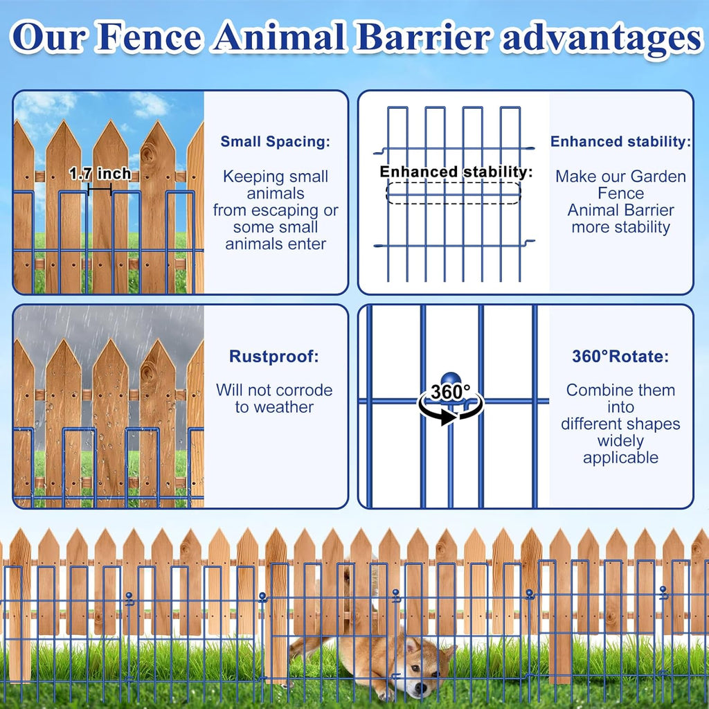 Animal Barrier Fence, 25 Panels Garden Fence Animal Barrier, 27 ft(L)×17 in(H), No Dig Fences for Dogs and Rabbits, Rustproof Metal Garden Fencing, Under Fences Border Barrier for Outdoor, Yard, Patio