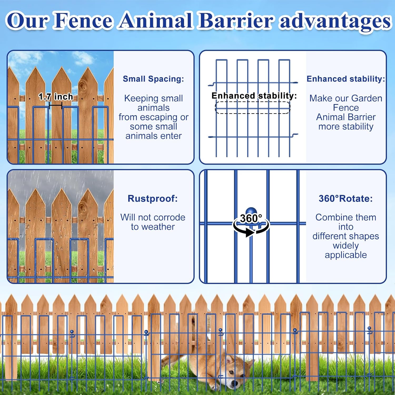 Animal Barrier Fence, 25 Panels Garden Fence Animal Barrier, 27 ft(L)×17 in(H), No Dig Fences for Dogs and Rabbits, Rustproof Metal Garden Fencing, Under Fences Border Barrier for Outdoor, Yard, Patio