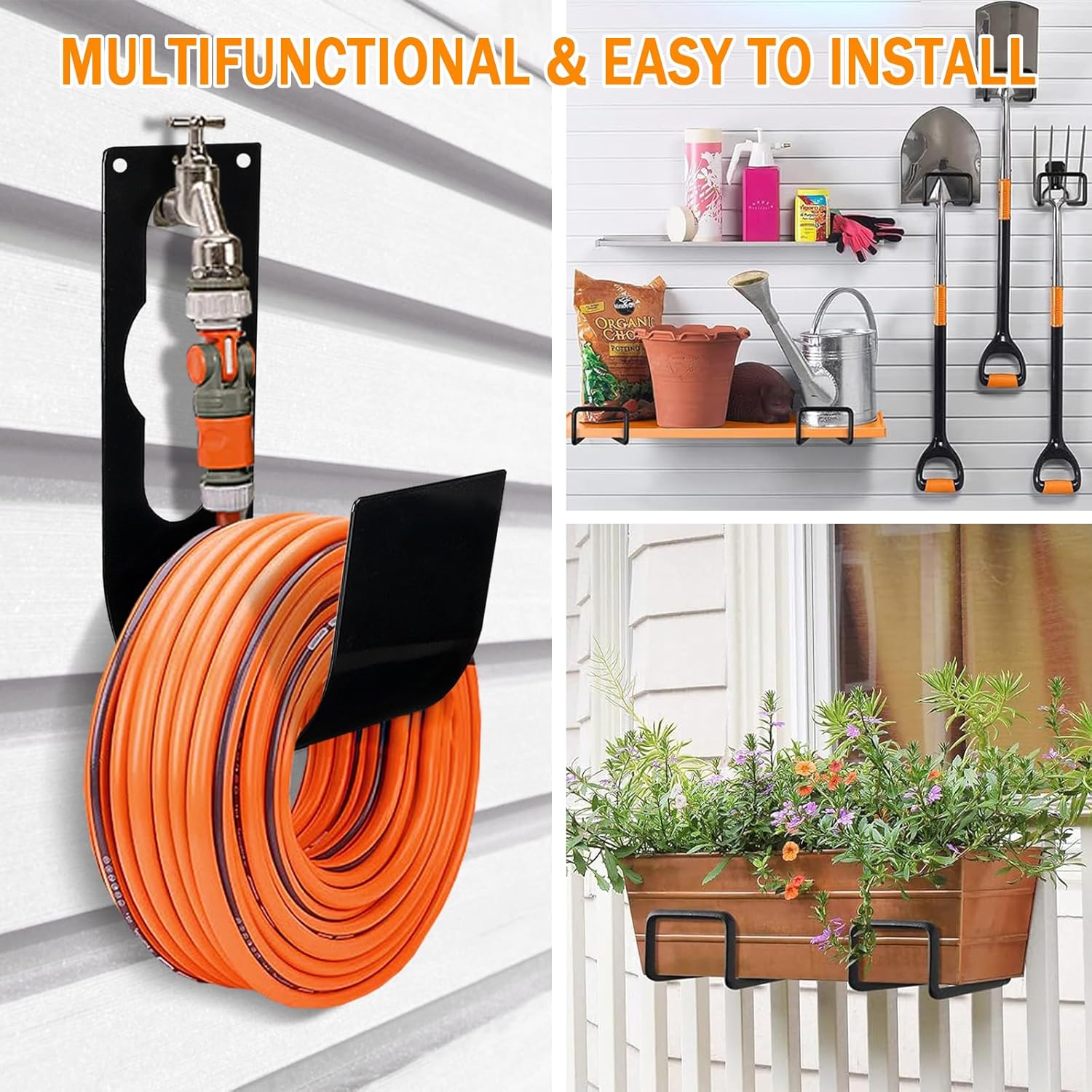 WaterHose Holder, 2 Pack Heavy Duty Wall Mount, Metal Hose Reel, Sturdy Hose Hanger Rack Stand for Outdoor Yard & Garage Storage