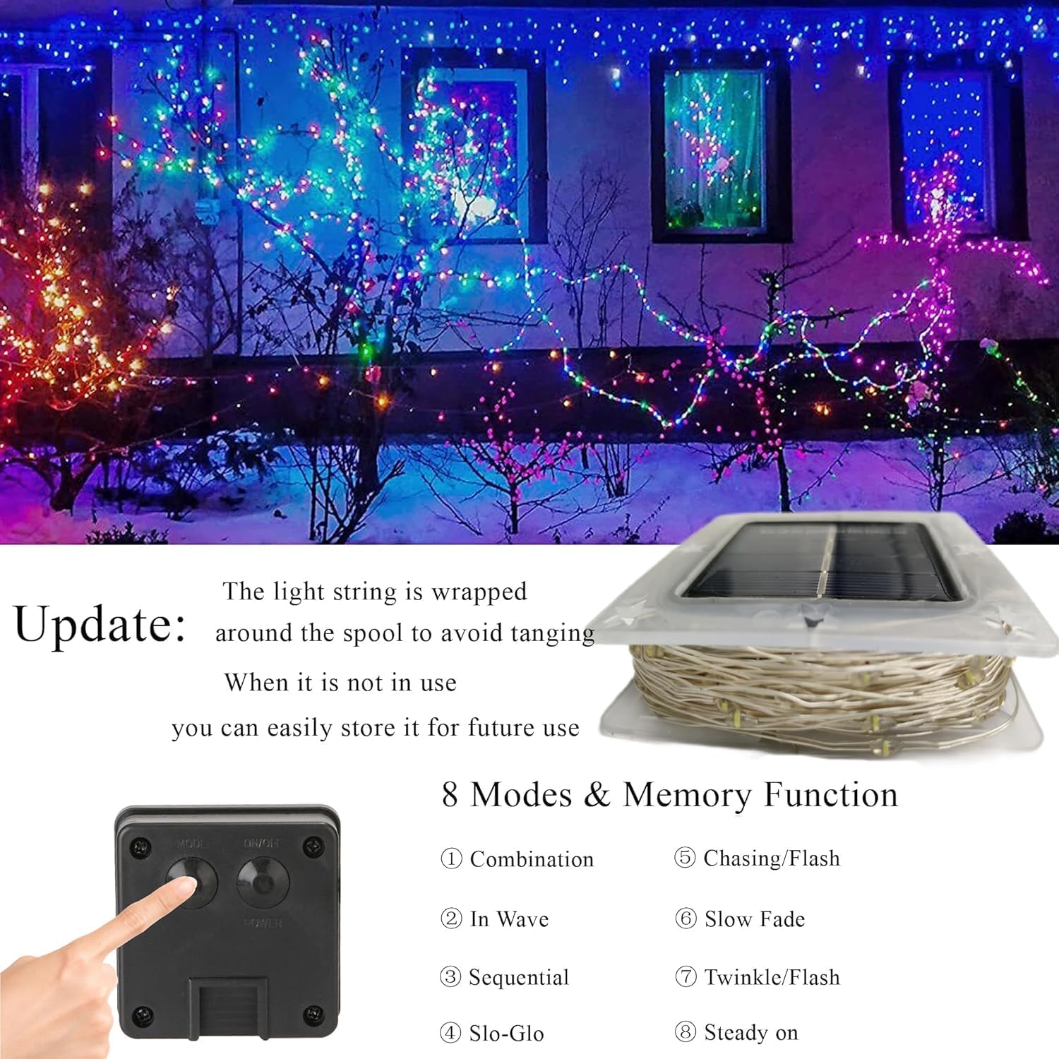 Lomotech Solar String Lights Outdoor - 2 Pack Total 66ft 200LED Solar Fairy Lights Waterproof 8 Modes Twinkle Lights for Outdoor, Patio, Garden, Yard, Party, Wedding, Tree Decoration (Multicolor)