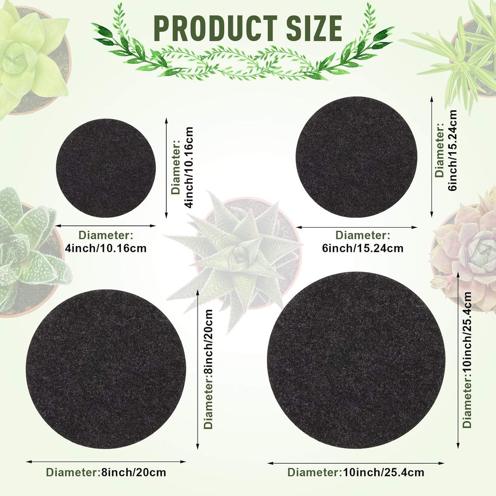 Patelai 8 Pieces Black Plant Coasters 4 Sizes Felt Cork Plant Reversible Round 4/6/ 8/10 Inch Fabric Cork Trivets Pads for Drinks Absorbent Waterproof Tray Pot for House Indoor