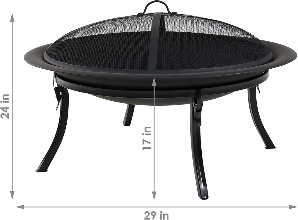 Sunnydaze 29-Inch Portable Fire Pit Bowl with Spark Screen, Fireplace Poker, Folding Stand, and Carrying Case Cover
