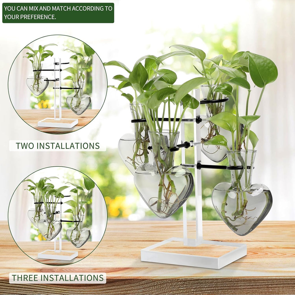 Clear Plants Propagation Stations Terrarium Kit Birthday Gift for Women for Indoor Home Office Decor Acrylic Plant Accessories - 4 Love Hear Vase