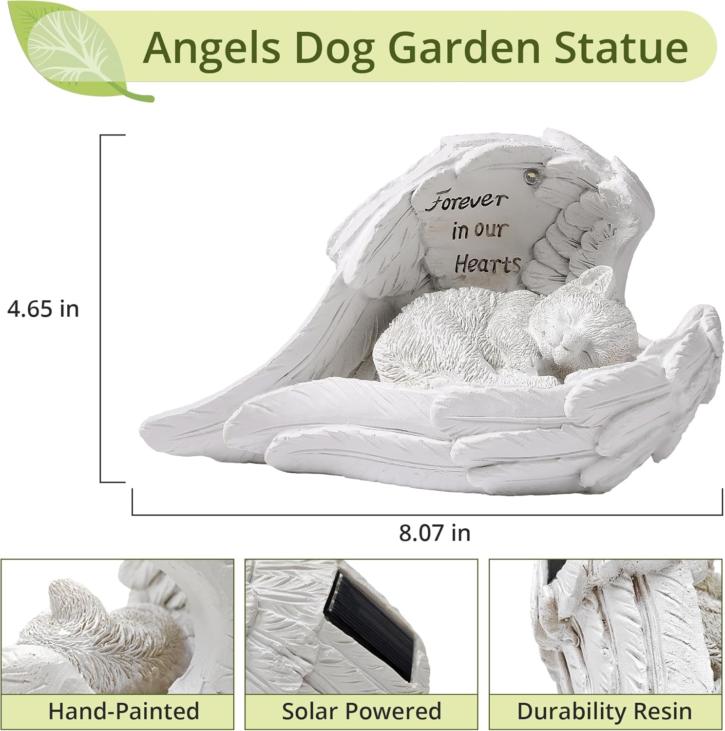 Pet Cat Solar Garden Memorial Statue – Outdoor Resin Angel Kitty with Solar Light, Guardian Angel Kitten Memorial Gift for Patio, Lawn, Yard, or Garden Decor