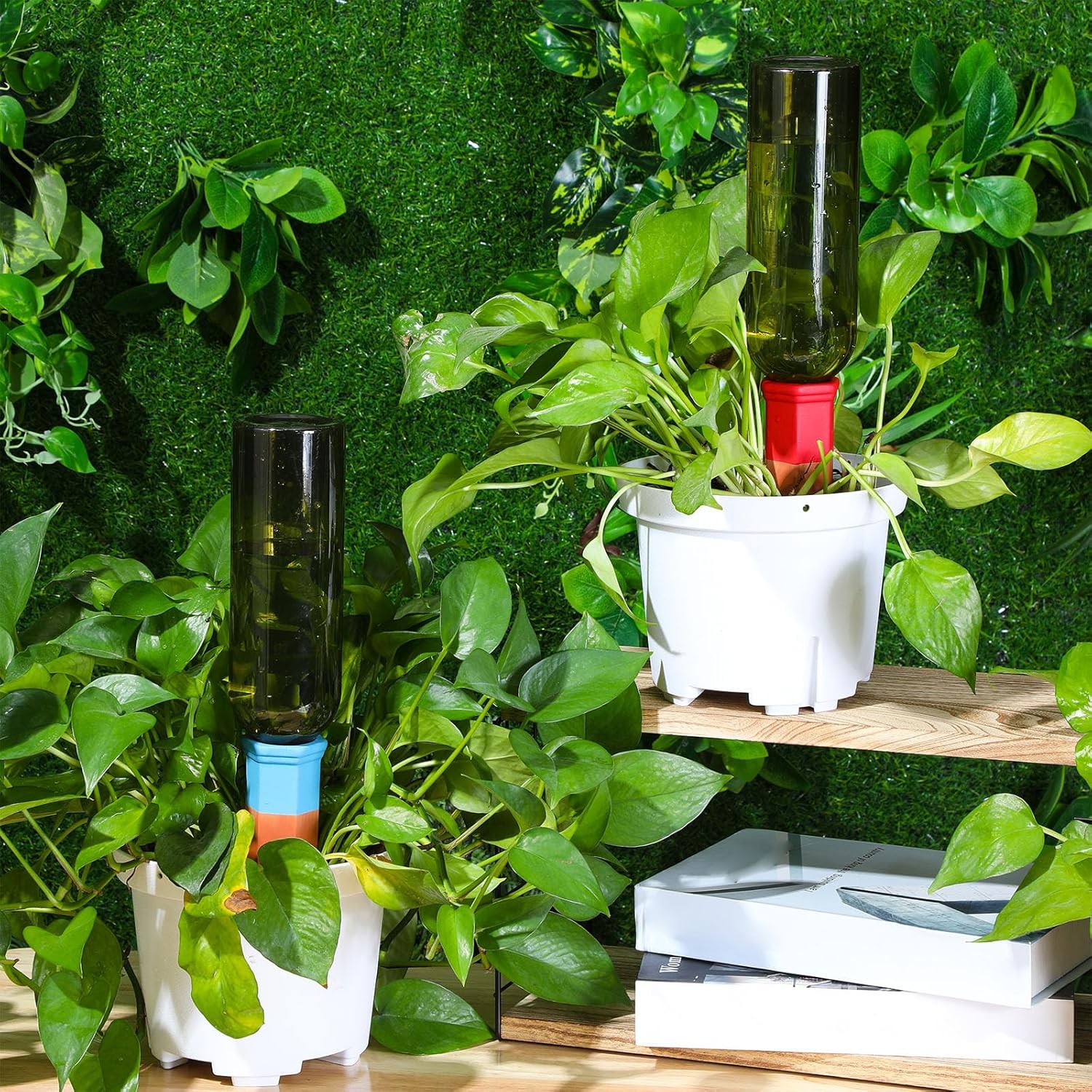 12 Set Plant Watering Devices Include Terracotta Self Watering Spikes and 26 oz Plastic Bottles, Slow Release Vacation Insert Automatic Plant Waterer Device (Green and Mixed Color)