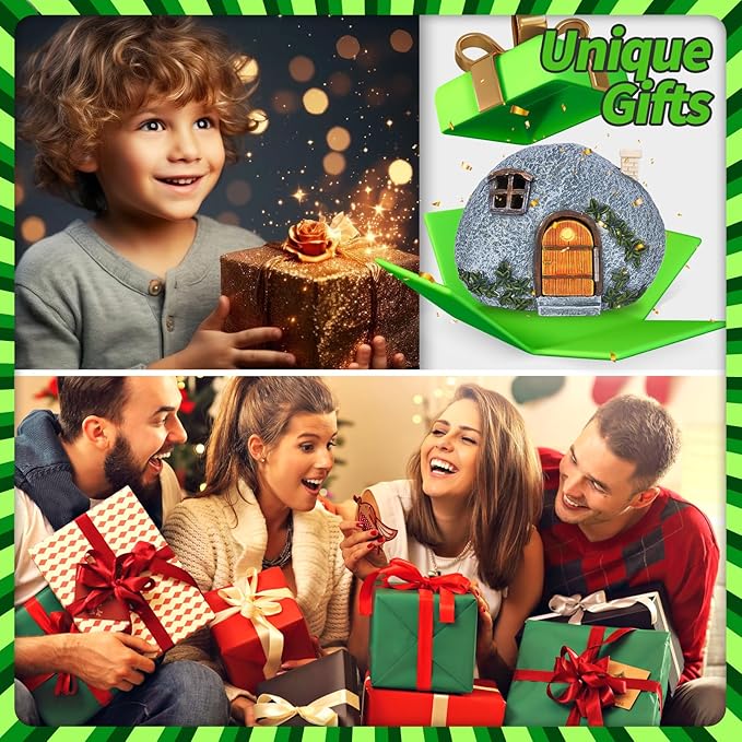 mopha Garden House Statues, Funny Gnomes Fairy Garden Lights Figurine,Mini Gnome Resin Solar Powered Outdoor Decor Patio Yard Lawn Ornament Decoration