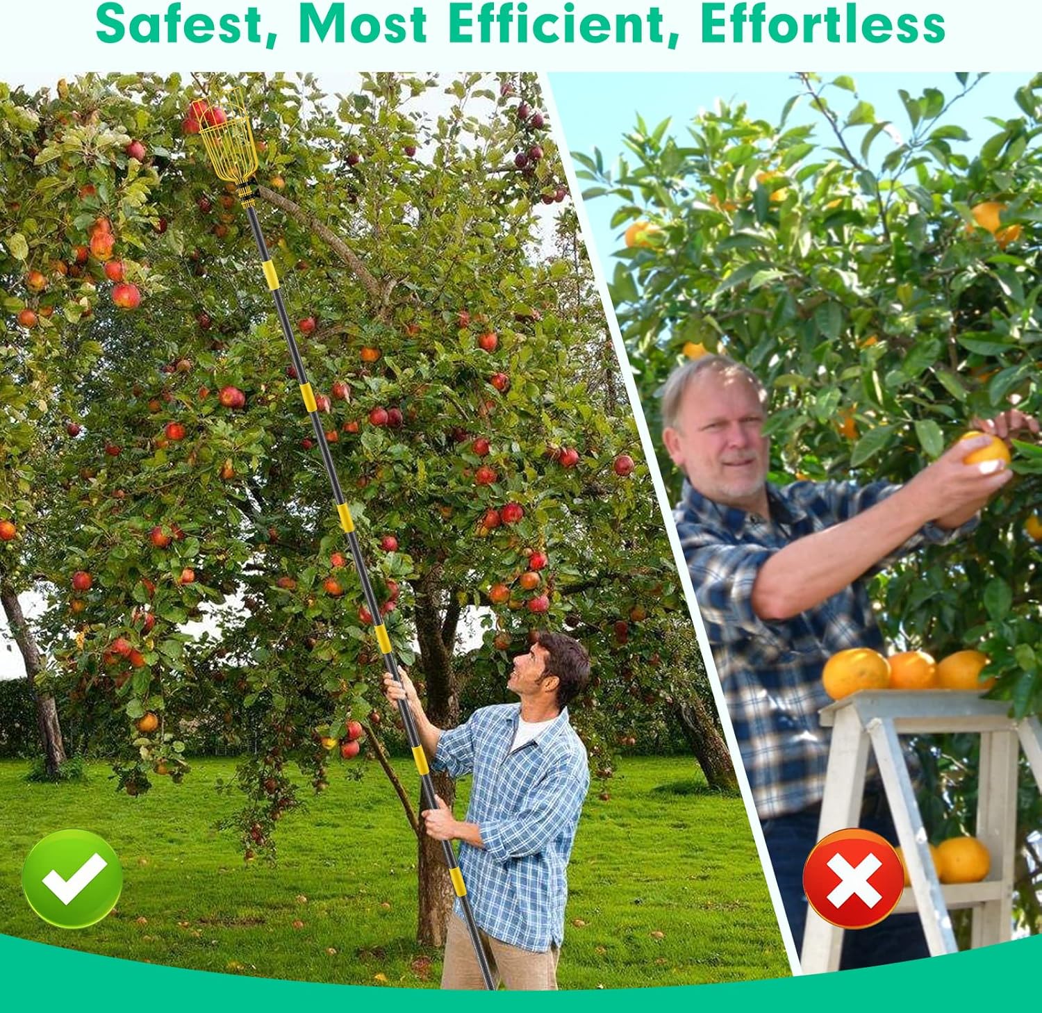 10FT Fruit Picker, Adjustable Mango Picker Tool with Adjustable Pole and Basket, High Fruit Catcher Equipment Apple Picker for Lemon Apples Mango Pear Orange Avocados Fruit Picking Grabber Tool