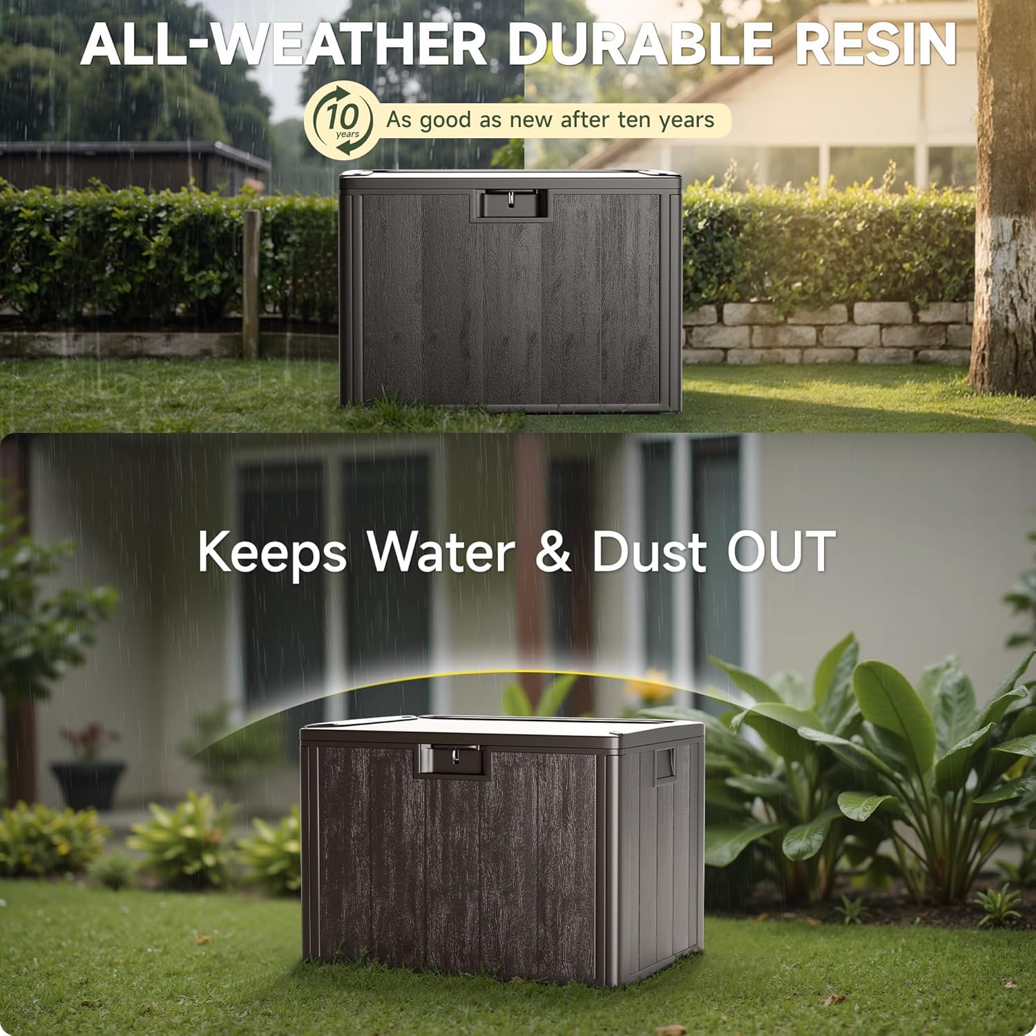 40-Gallon Resin Deck Box, Secure All-Weather Waterproof and UV-Resistant Storage for Patio, Garden, and Pool Equipment (Brown)