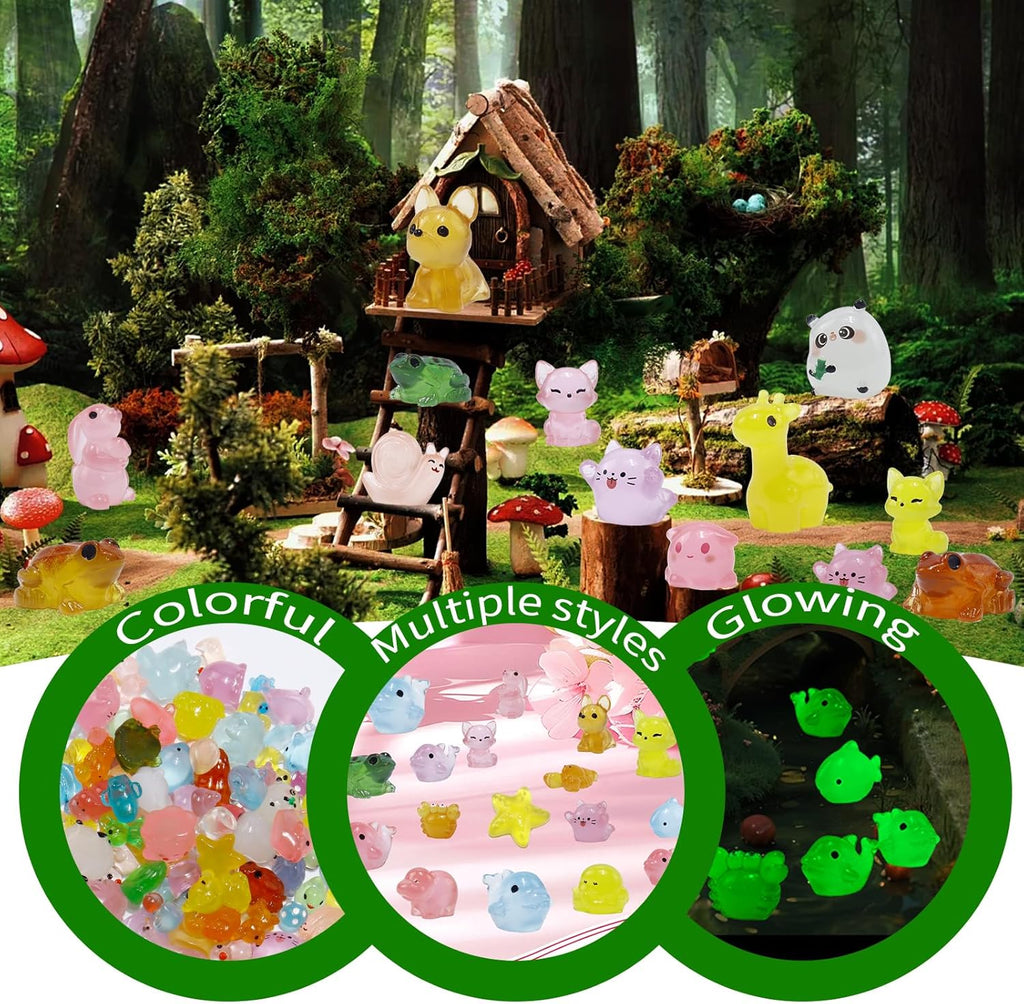 150 Pcs Luminous Mini Resin Animals Bulk, Figures Glow in The Dark, Tiny Miniature Resin Animals for Creative Crafts Ornaments, Fairy Gardens Decor and Dollhouse Hide Accessories
