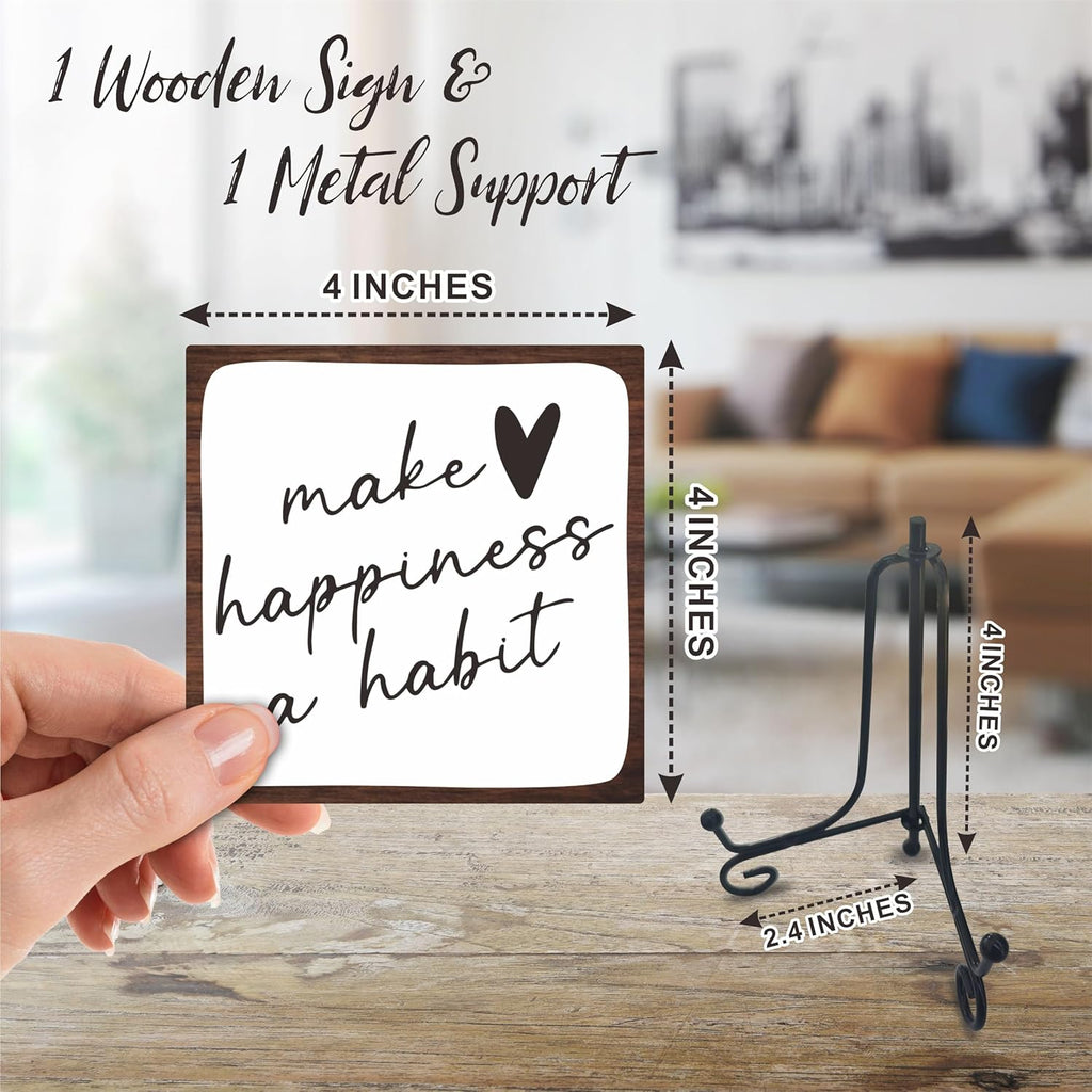 4" Wooden Sign For Tabletop - Make Happiness A Habit，Inspirational Wooden Plaque, Desk Decor And Quote Sign For Office, Home Decorations & Gifts - A06