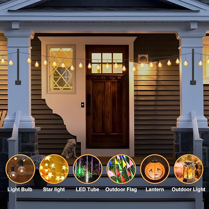 Suchtale 4 Pack 1.3 FT String Light Poles, Suspension Outdoor Fence Post Lights with Clip and Bracket, Outside String Lights Hanging, Wall Mounting Stand for Patio Garden Backyard Wedding Party, Black