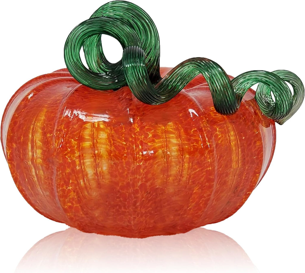 Luke Adams Glass Handmade Glass Pumpkins Table Top Home Decor (Squat, Orange)