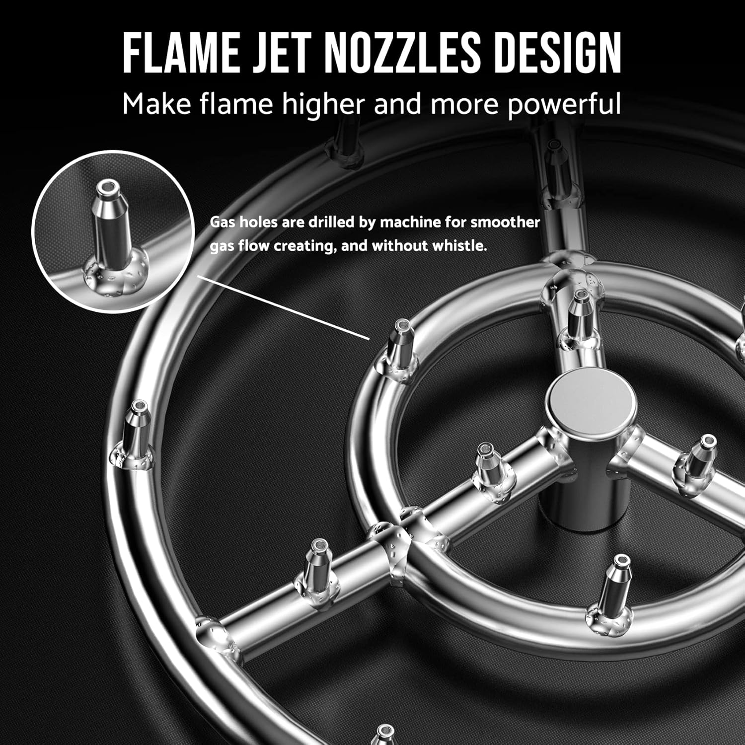 Skyflame 12-Inch Round Stainless Steel Fire Pit Jet Burner Ring - High Flame
