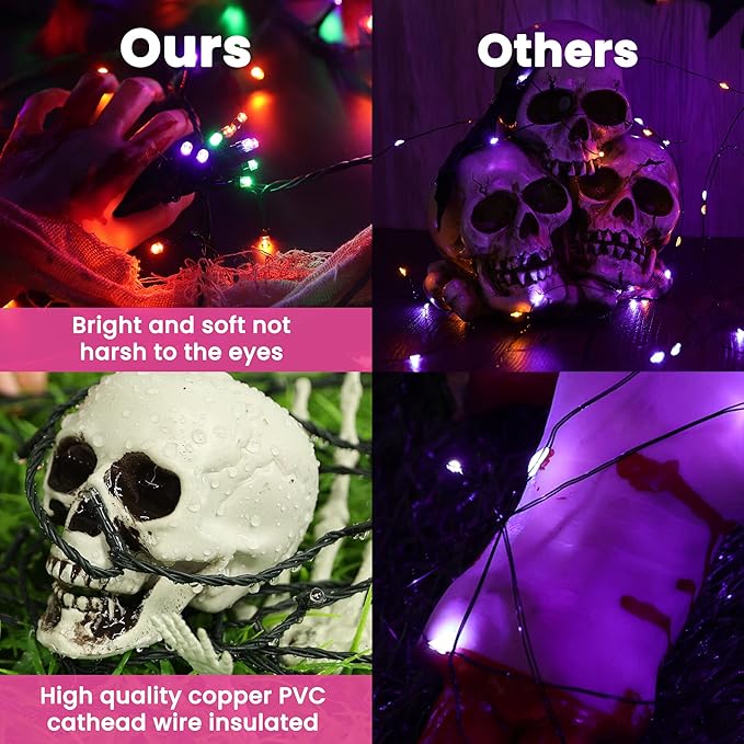 114ft 300 LED String Lights - Waterproof, 8 Modes, Orange, Green, Purple - Halloween Party, Garden, Indoor/Outdoor Decor