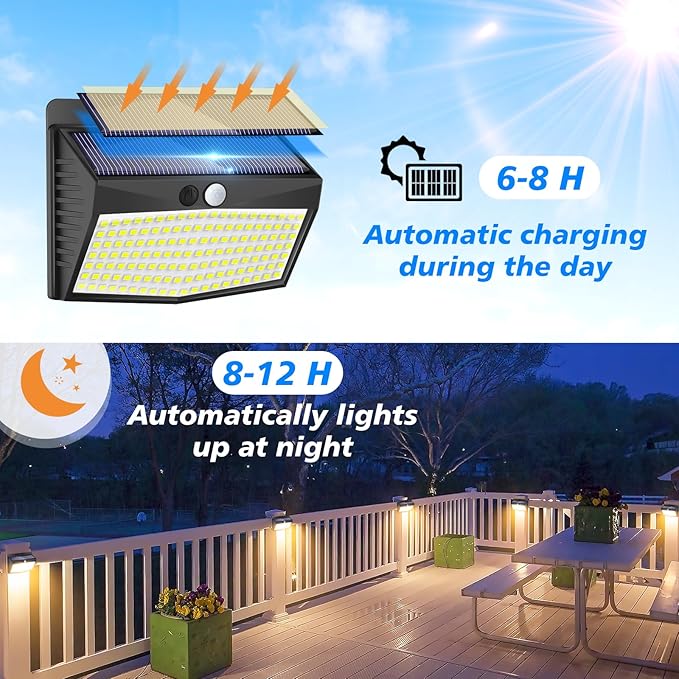 Solar Motion Sensor Outdoor Lights [138 LED/10 Packs] Solar Security Lights Outdoor with 3 Lighting Modes Solar Powered Lights Waterproof for Outside Wall Garden Fence Backyard Deck（Warm White