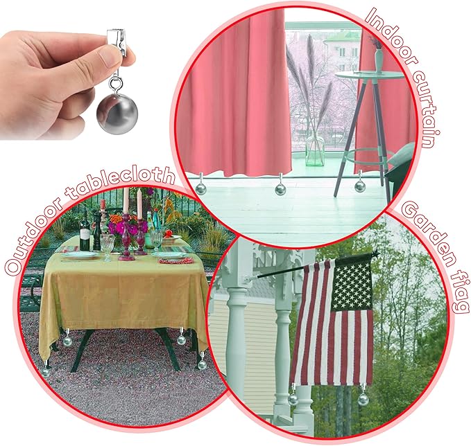10 Pack Heavy Duty Curtain Weights, Heavy Weights for Outdoor Curtains of Pergola Patio Gazebo Cabana, Stainless Steel Weight Clip Down Curtain, Garden Flag, Shower Curtain, Tablecloth