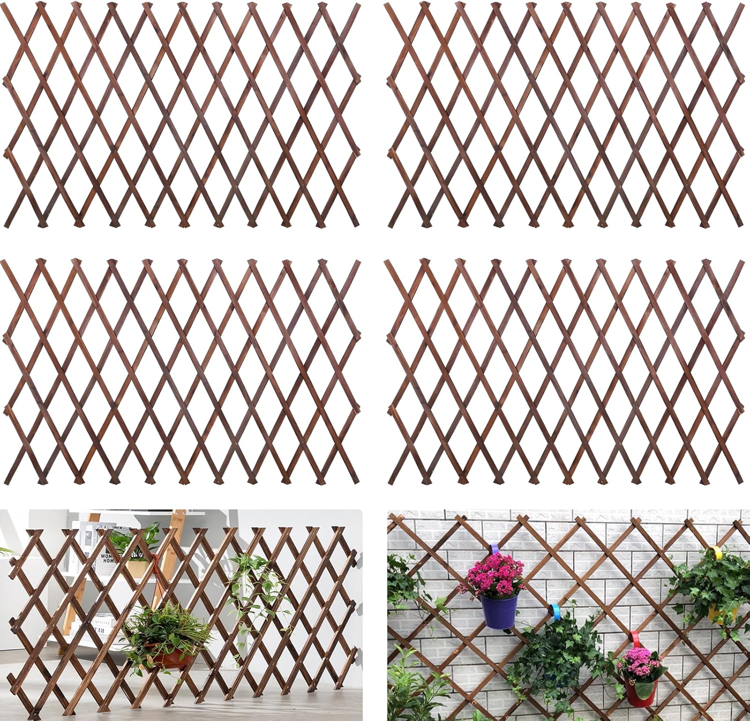 4 Pcs Expandable Garden Trellis, 38" x 89" Large Wooden Lattice Fence Wall Panel Lattice Trellis for Climbing Plants Outdoor Ivy Vine Rose Clematis for Garden Patio Room Decor (4)