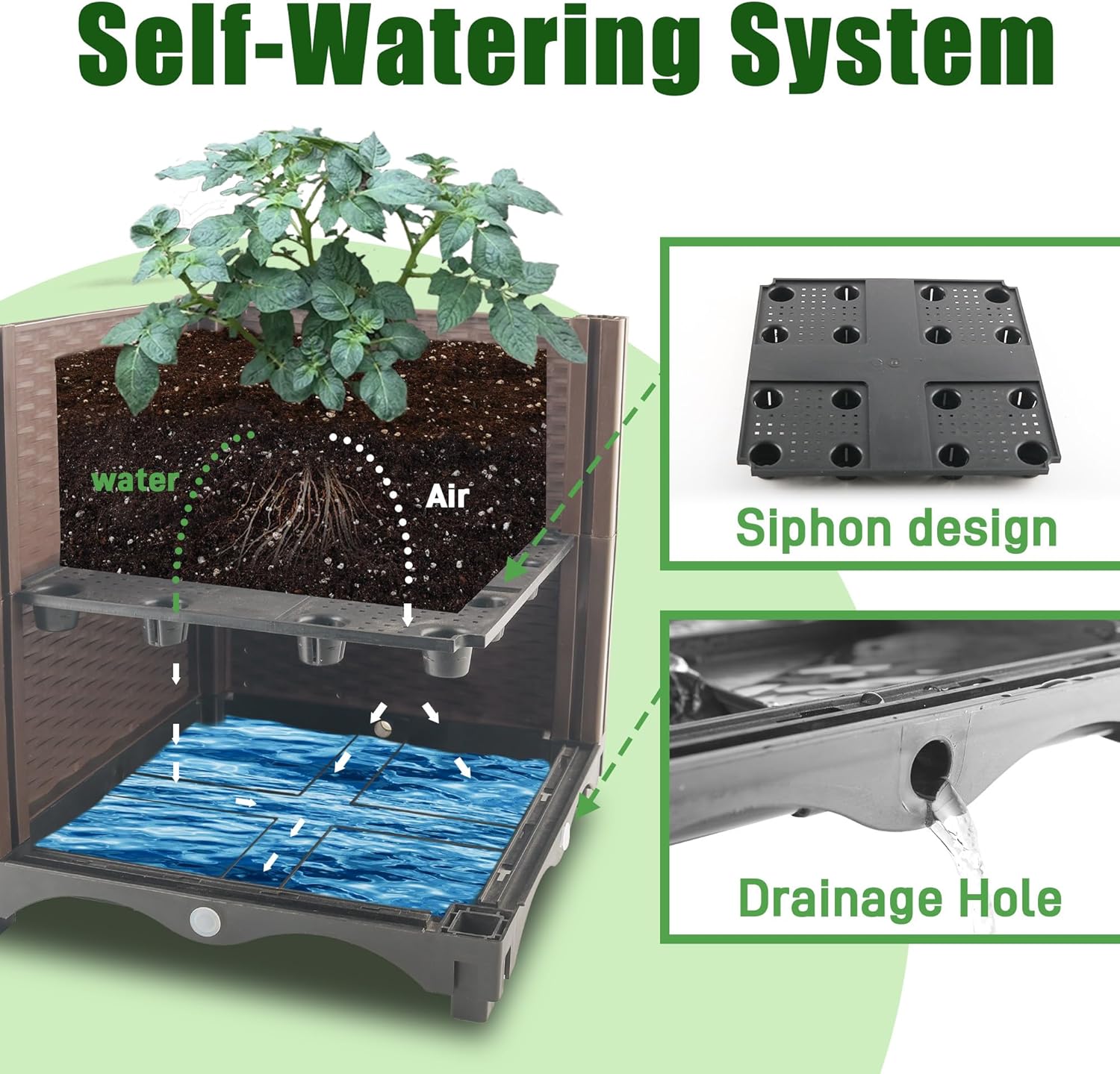 Raised Garden Bed Planter Box with Trellis, 62.2" Self-Watering Tomato Planters for Climbing Plants Vine Flowers Outdoor Patio, Tomatoes Cage with Trellis Wheels for Outdoor, 1Pack