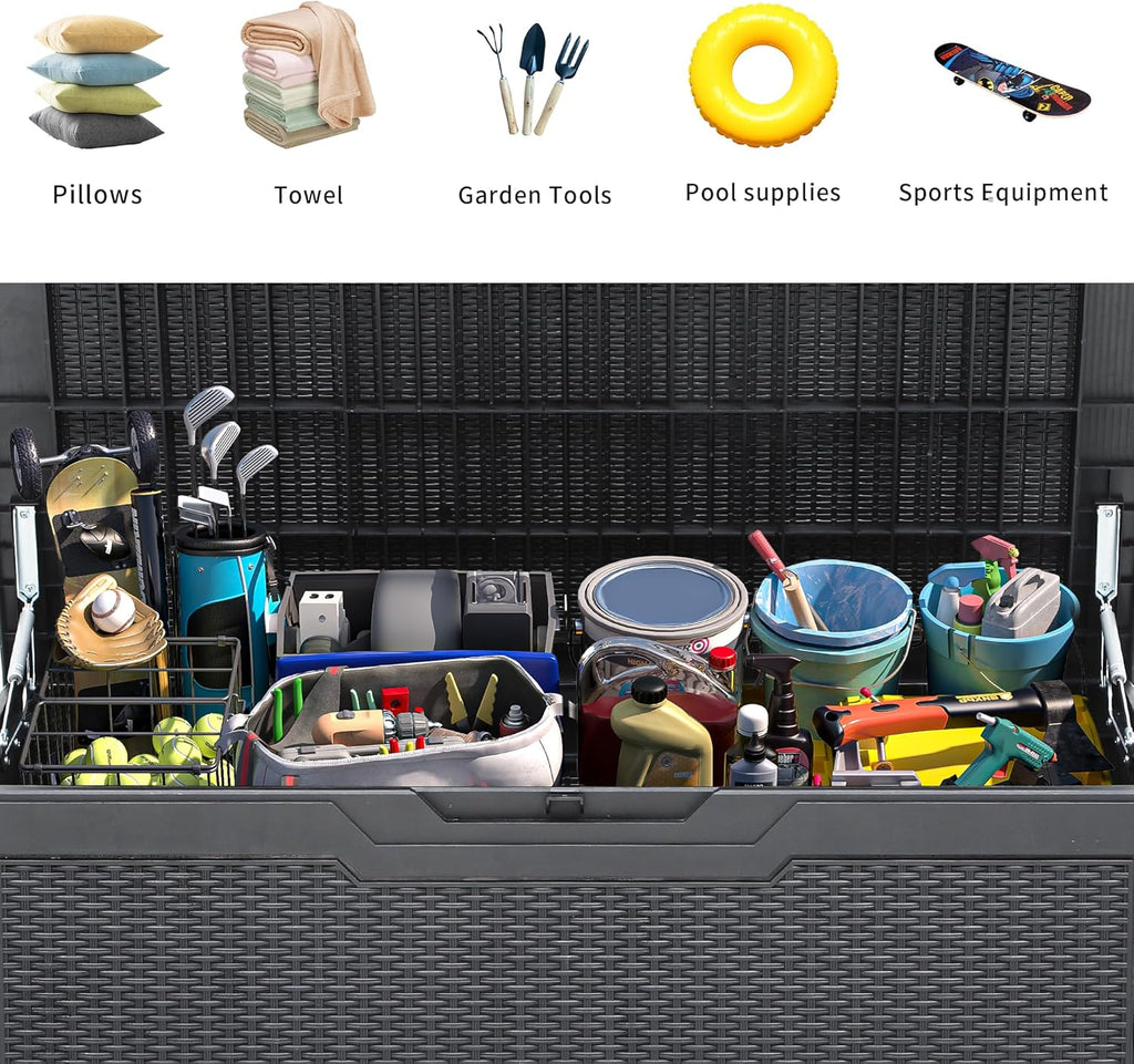 YITAHOME 100 Gallon Large Resin Deck Box Outdoor Storage Boxes for Patio Furniture, Outdoor Cushions, Garden Tools and Pool Supplies-Waterproof,Lockable (Dark grey)