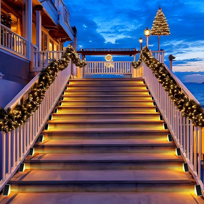 12 Pack Solar Stair Lights Outdoor Stair Lights with Waterproof IP67 LED Solar Light for Outside Light Decor for Stair, Deck, Front Step, Front Porch, Patio, Garden and Backyard