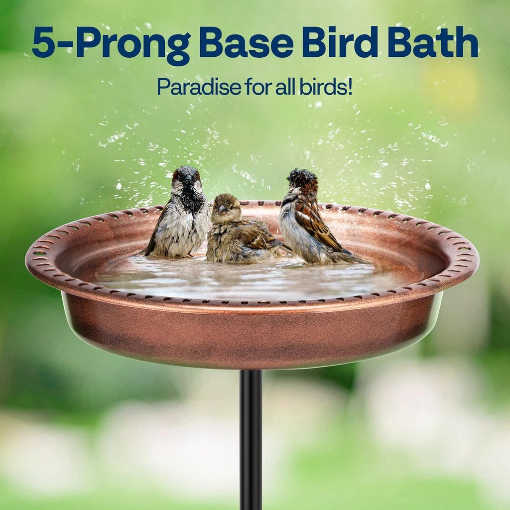 VIVOHOME Oval Polyresin Bird Bath Bowl with Metal Stake, 29 Inch Height Outdoor Freestanding Birdfeeder, Capacity 1.3 Gallons, 5-Pronged Base, Bronze