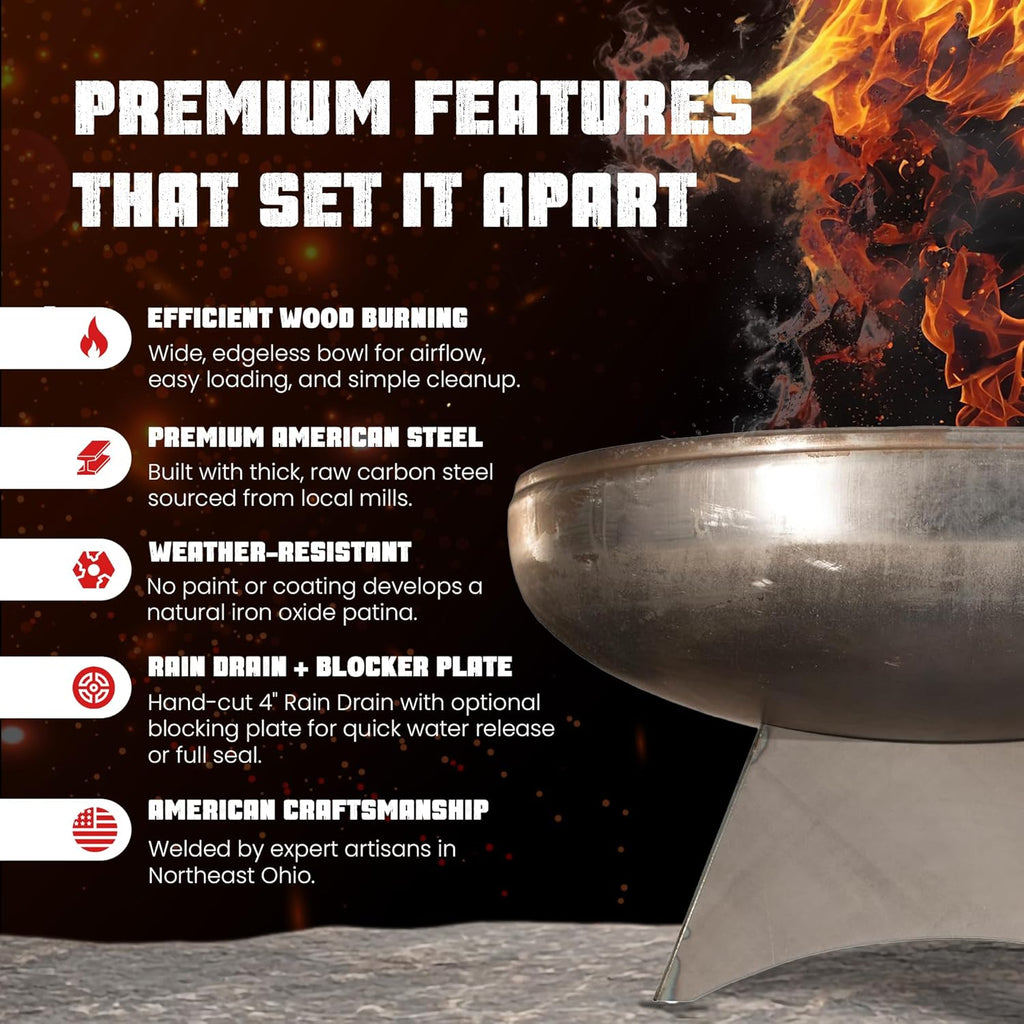 Liberty Fire Pit – Ohio Flame Wood Burning Outdoor Fire Pit - 36" Diameter with Standard Base (Made in USA)