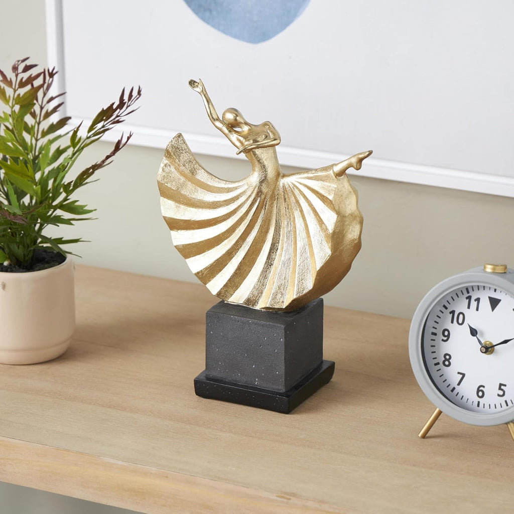 Deco 79 Polystone Dancer Decorative Sculpture Home Decor Statue with Black Square Base, Accent Figurine 9" x 4" x 12", Gold