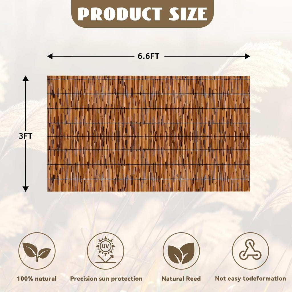 Bamboo Reed Fencing, Light Russet Bamboo Screens Outdoor for Patio, Decorative Balcony Privacy Screen Reed Fence Rolls Curtains for Garden Backyard, 3 x 6.6 FT