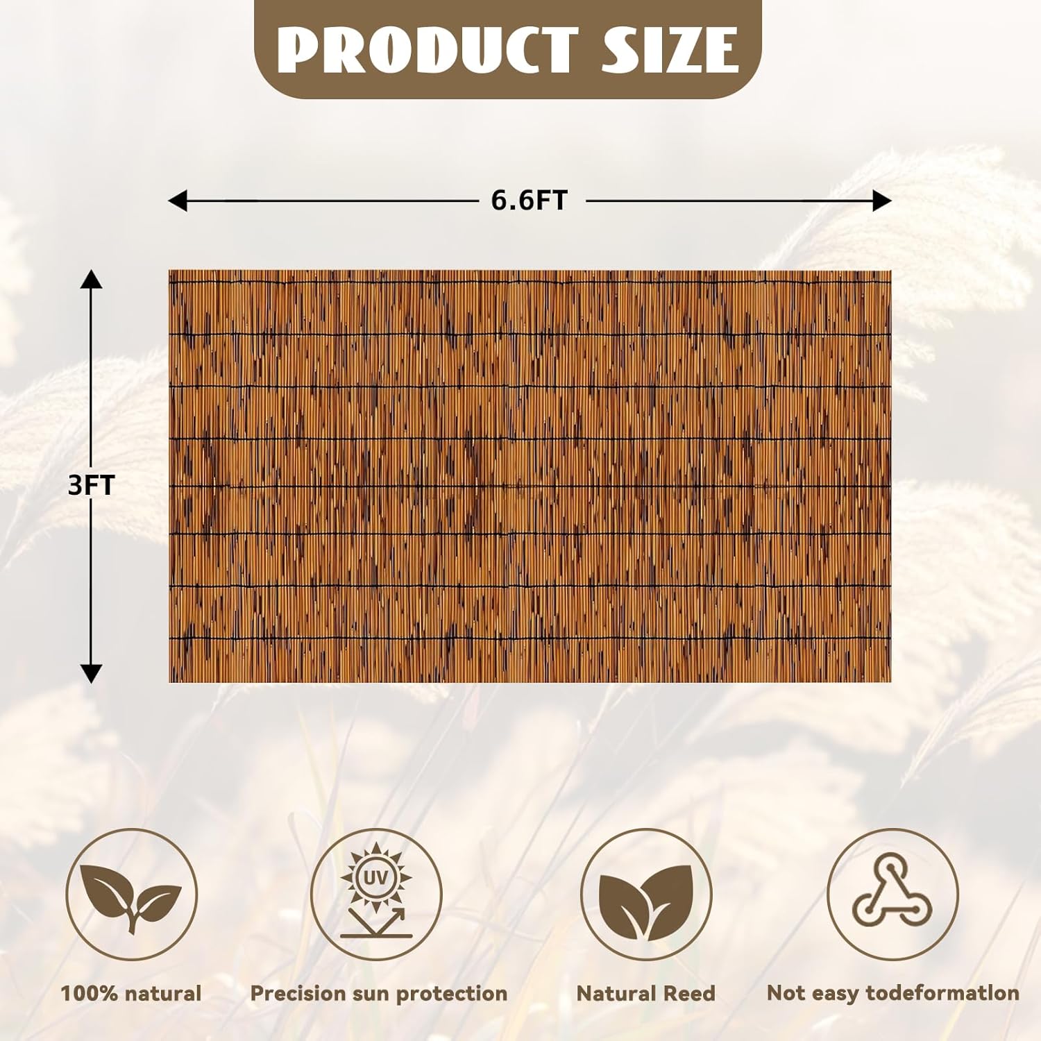 Bamboo Reed Fencing, Light Russet Bamboo Screens Outdoor for Patio, Decorative Balcony Privacy Screen Reed Fence Rolls Curtains for Garden Backyard, 3 x 6.6 FT