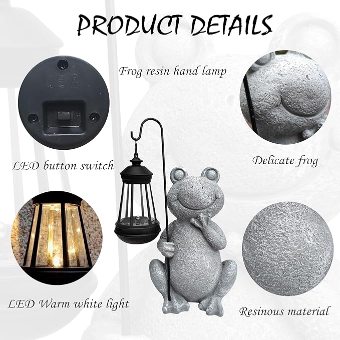 Frog Solar Garden Statues,Resin Frog Figurine Decorations with Solar Lights Lantern, Outdoor Frog Garden Decor Art for Lawn,Yard, Unique Housewarming Gift for Garden Home