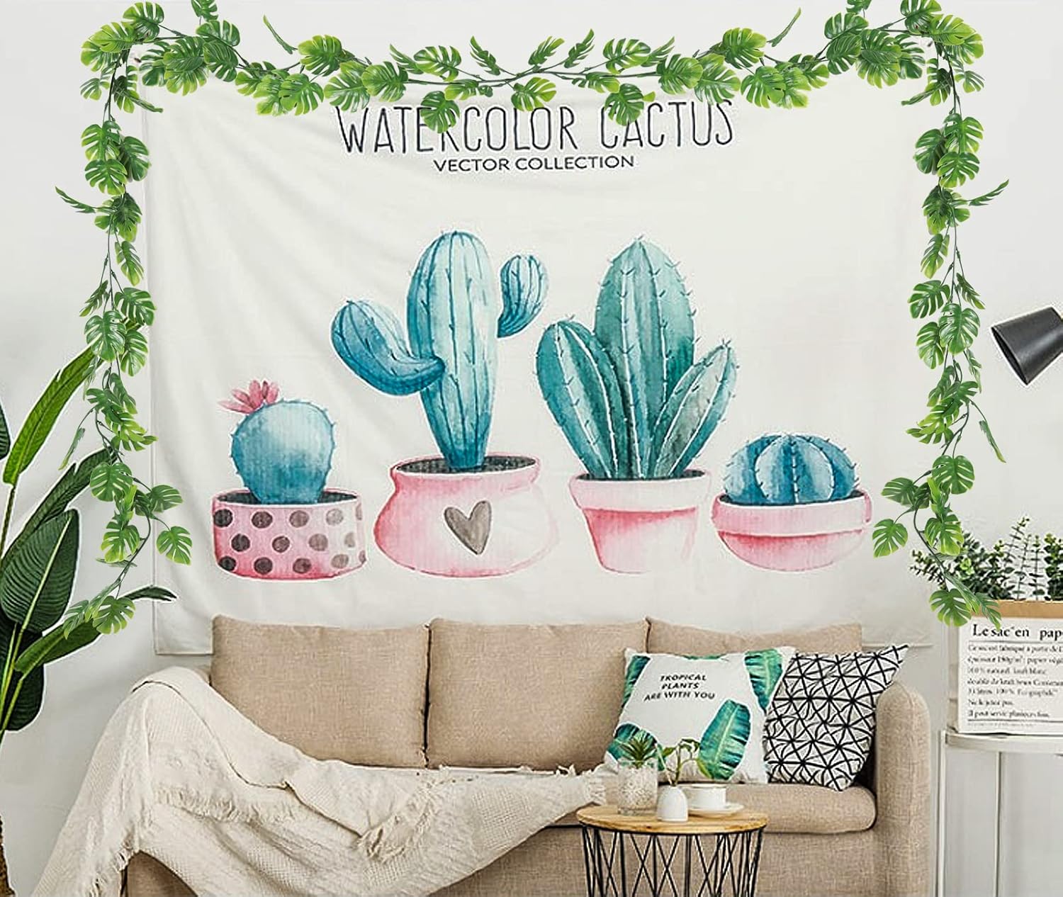 RECUTMS Artificial Palm Leaves Vines 3Pcs, 5.9FT Outdoor Fake Hanging Plant Ivy Faux Tropical Monstera Leaf Garland Greenery for Garden Porch Patio Jungle Luau Beach Birthday Party Indoor Summer Décor