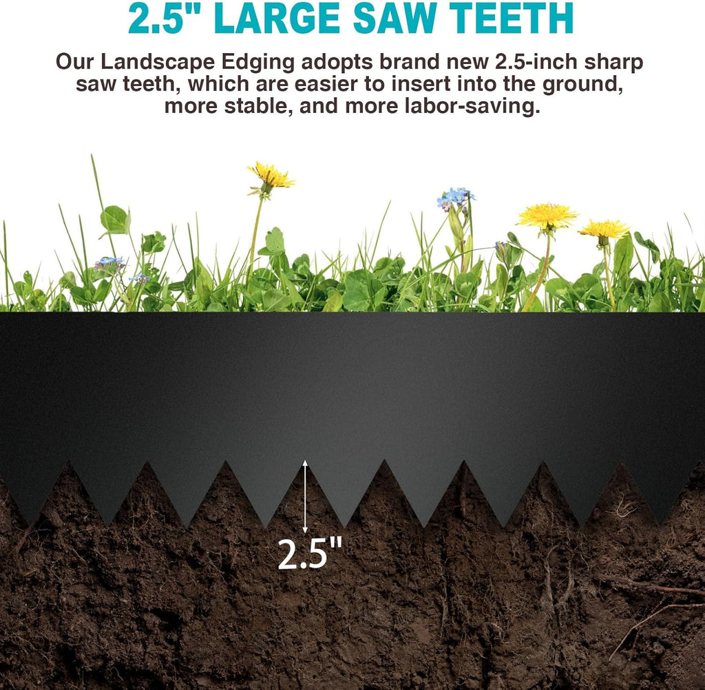 10 Inch Metal Landscape Edging, Heavy Duty Galvanized Steel Garden Edging,6 Pack Steel Landscape Edging with 7 Clips for Lawn, Flower Bed, Yard (Black)