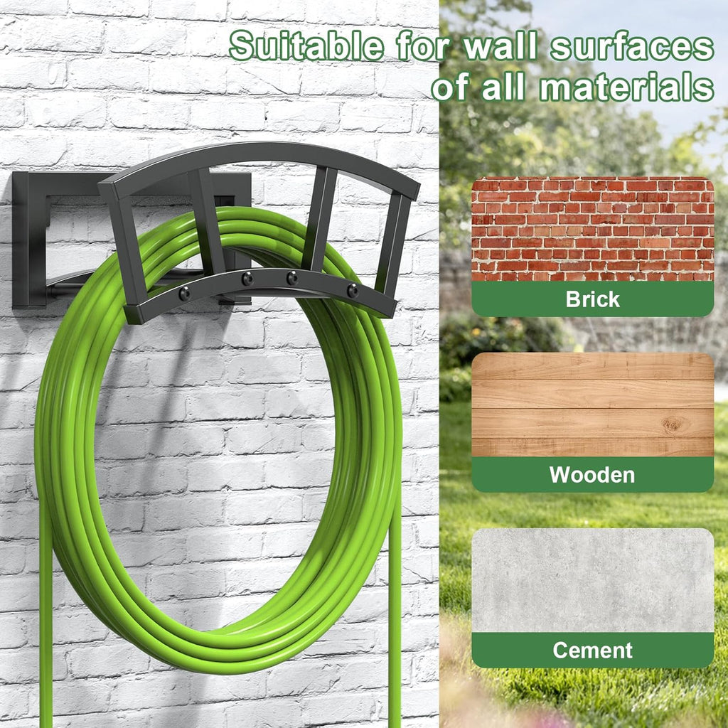 2 Pack Garden Hose Holder Wall Mounted, Outdoor Heavy Duty Metal Water Hose Holder Hanger Holds 125-ft Water Pipe, Sturdy Detachable Hose Storage Organizer Reel Rack for Outside Garden Lawn Yard Farm