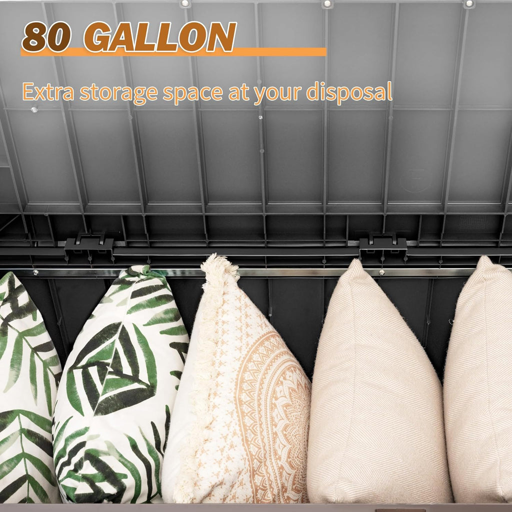 Devoko 80 Gallon Storage Bench Deck Box Lockable for Patio Furniture, Garden Decor and Outdoor Seating for Cushions, Garden Tools and Pool Supplies (Black)