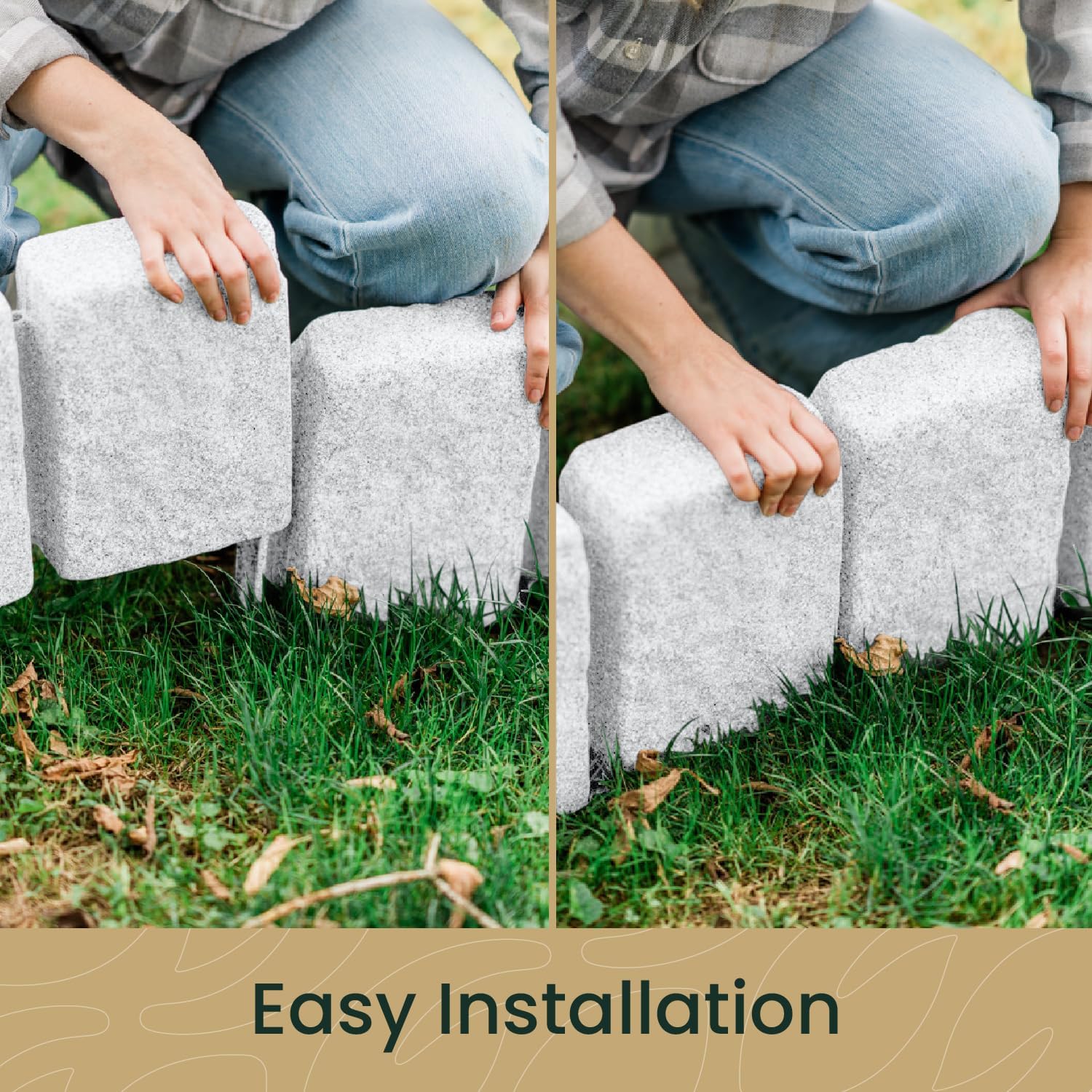 Beuta Landscape Edging | Garden Edging Border | Faux Stone Block XL for Lawn Edging, Flower Beds & Yard Edging – 4 Pack | Each Section Has 6 Blocks 48" L x 4" W x 9.5" H | 12 Spikes | Limewash