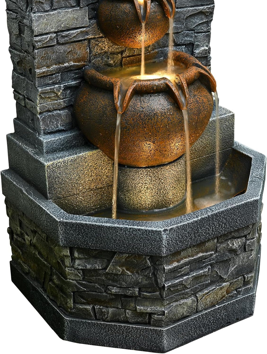 42'' Outdoor Garden Floor-Standing Water Fountain Lion Head Stone with Lights Outdoor Waterfall for Patio, Backyard, Deck, Porch and Home Art Decor