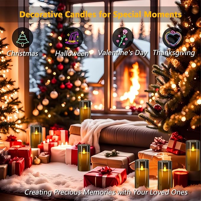 Metaku Flickering Flameless Candles Battery Operated 3D Moving Wick LED Candles with Remote, Set of 2 Grey Acrylic Electric Candles for Christmas Halloween Valentines Wedding Home Decor,D 3"×H 6"