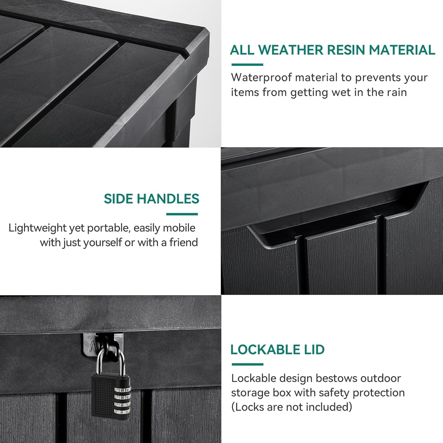 YITAHOME Deck Box, 51 Gallon Weatherproof Outdoor Storage Container for Patio Cushions, Pool Supplies, Garden Tools, Lockable Lid and Side Handles, Black