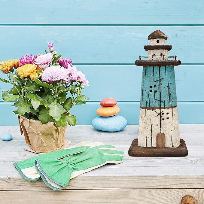 Attraction Design Wooden Lighthouse Decor, Decorative Nautical Lighthouse Rustic Ocean Sea Beach Themed Lighthouse Decoration, Handcrafted Tabletop Nautical Themed Home Decor Bathroom Decor (13“H)